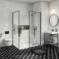 Arezzo 1400 x 900 Walk In Enclosure (incl. 800 Matt Black Framed Screen, Side Panel + White Tray) -Shower Enclosures Shop 89SQBWS14T d6 460