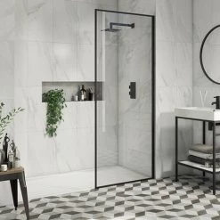 Arezzo 1400 x 900 Wet Room (incl. 800mm Square Matt Black Framed Screen + White Tray)