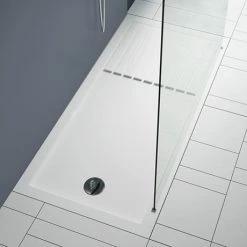 Aurora 1700 x 800mm Anti-Slip Stone Walk In Shower Tray With Drying Area
