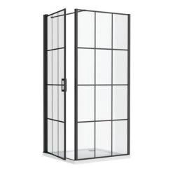 Arezzo 800 x 800 Matt Black Grid Frameless Pivot Door Shower Enclosure + Tray -Shower Enclosures Shop AZ8PDET ND4 460