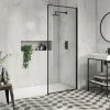 Arezzo 800 x 1950 Square Matt Black Framed 8mm Wetroom Screen -Shower Enclosures Shop AZ8SQBWS n p