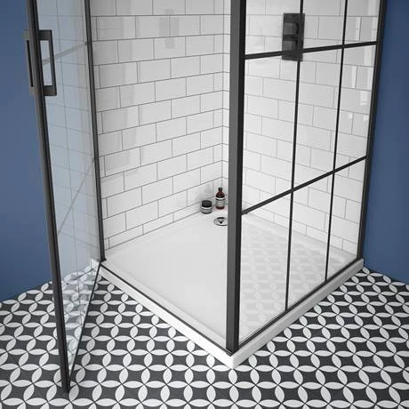 Arezzo 900 x 900 Matt Black Grid Frameless Pivot Door Shower Enclosure + Tray 4 Arezzo 900 x 900 Matt Black Grid Frameless Pivot Door Shower Enclosure + Tray - Image 2