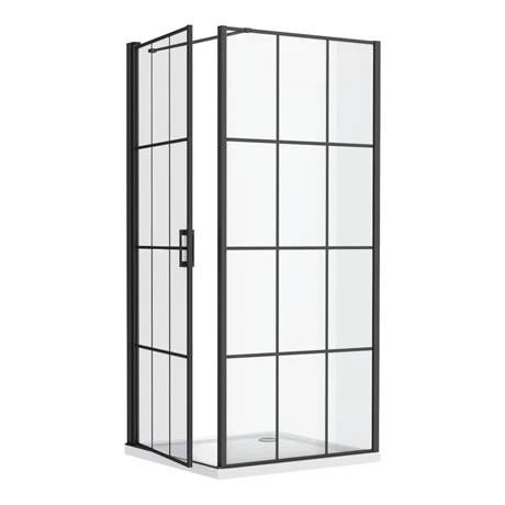 Arezzo 900 x 900 Matt Black Grid Frameless Pivot Door Shower Enclosure + Tray 7 Arezzo 900 x 900 Matt Black Grid Frameless Pivot Door Shower Enclosure + Tray - Image 5