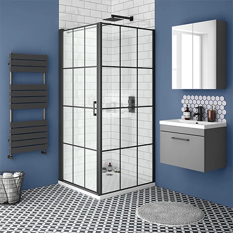 Arezzo 900 x 900 Matt Black Grid Frameless Pivot Door Shower Enclosure + Tray 3 Arezzo 900 x 900 Matt Black Grid Frameless Pivot Door Shower Enclosure + Tray