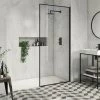 Arezzo 900 x 1950 Square Matt Black Framed 8mm Wetroom Screen -Shower Enclosures Shop AZ9SQBWS n p