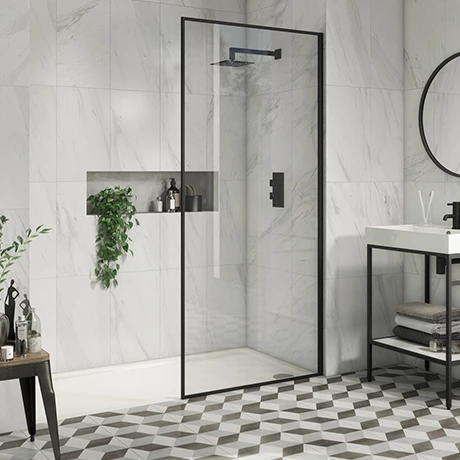 Arezzo 900 x 1950 Square Matt Black Framed 8mm Wetroom Screen 3 Arezzo 900 x 1950 Square Matt Black Framed 8mm Wetroom Screen