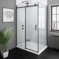 Arezzo 800 x 1950 Matt Black Frameless Side Panel (8mm Glass) -Shower Enclosures Shop AZF7SP d1 460
