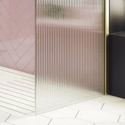 Arezzo 1600 x 800 Fluted Glass Brushed Brass Walk In Enclosure (inc. Main Screen, Side Panel + Tray) -Shower Enclosures Shop AZFGBB149E d5 460 1