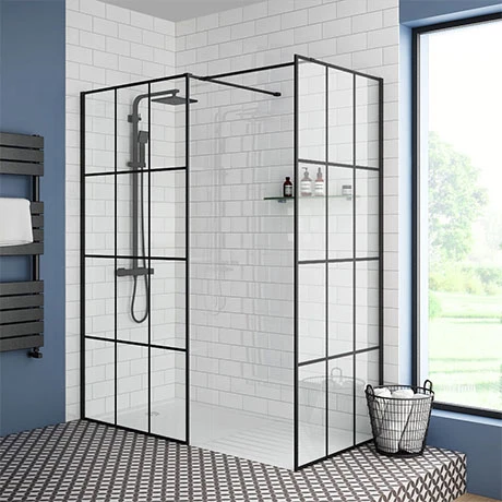 Arezzo 1600 x 800 Matt Black Grid Wet Room (inc. Screen, Side Panel + Tray) 3 Arezzo 1600 x 800 Matt Black Grid Wet Room (inc. Screen, Side Panel + Tray)