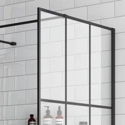Arezzo 1700 x 800 Matt Black Grid Wet Room (inc. Screen, Side Panel + Tray) -Shower Enclosures Shop AZMBG03 d2 460
