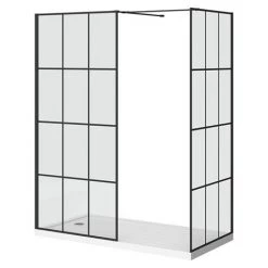 Arezzo 1700 x 800 Matt Black Grid Wet Room (inc. Screen, Side Panel + Tray) -Shower Enclosures Shop AZMBG03 d4 460