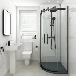 Arezzo Matt Black 900 x 900mm Frameless Quadrant Shower Enclosure -Shower Enclosures Shop AZQ9 d2 460