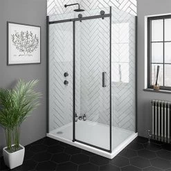 Shower Enclosures Shop 21 Arezzo Matt Black 1000 x 700 Frameless Sliding Door Shower Enclosure