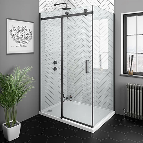 Arezzo Matt Black 1200 x 700 Frameless Sliding Door Shower Enclosure 3 Arezzo Matt Black 1200 x 700 Frameless Sliding Door Shower Enclosure