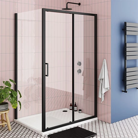 Toreno Matt Black 1000 x 900mm Sliding Door Shower Enclosure + Pearlstone Tray 3 Toreno Matt Black 1000 x 900mm Sliding Door Shower Enclosure + Pearlstone Tray