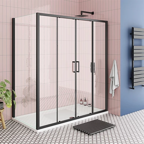 Toreno Matt Black 1400 x 800mm Double Sliding Door Shower Enclosure + Pearlstone Tray 3 Toreno Matt Black 1400 x 800mm Double Sliding Door Shower Enclosure + Pearlstone Tray
