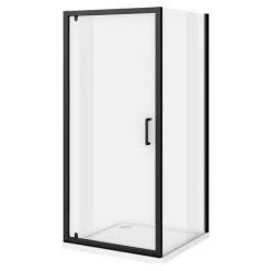 Toreno Matt Black 900 x 900mm Pivot Door Shower Enclosure + Pearlstone Tray -Shower Enclosures Shop BLK9PDE nd1 460