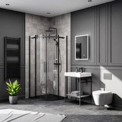 Imperia 800 x 800mm Black Slate Effect Quadrant Shower Tray + Black Waste -Shower Enclosures Shop BQ800BW d4 460