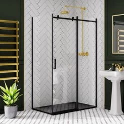 Imperia 1200 x 800mm Black Slate Effect Rectangular Shower Tray + Black Waste -Shower Enclosures Shop BR1208BW d6 460