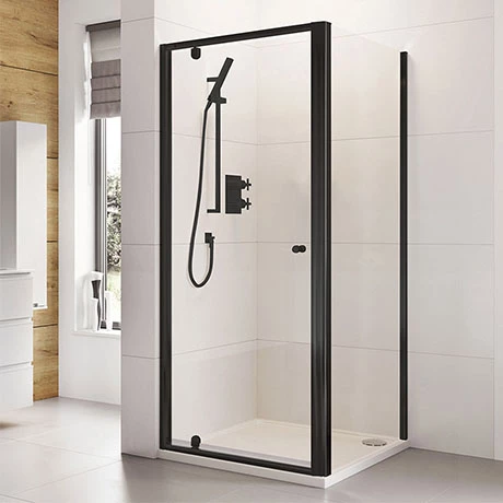 Roman Haven6 Matt Black 6mm Square Pivot Door Shower Enclosure - 800 x 800mm 3 Roman Haven6 Matt Black 6mm Square Pivot Door Shower Enclosure - 800 x 800mm