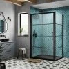 Hudson Reed Matt Black 1400 x 900mm Sliding Door Shower Enclosure + Black Tray -Shower Enclosures Shop HRBLKSGE M