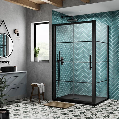 Hudson Reed Matt Black 1400 x 900mm Sliding Door Shower Enclosure + Black Tray 3 Hudson Reed Matt Black 1400 x 900mm Sliding Door Shower Enclosure + Black Tray