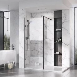 Roman Liberty Black Clear Glass Wetroom Screen + Wall Arm Support - Various Sizes (2000mm High) -Shower Enclosures Shop LCP757 D1 460