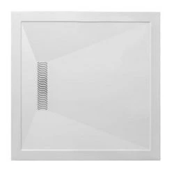 Crosswater - Square Low Profile Stone Resin Shower Tray with White Linear Waste - 900 x 900 x 25mm