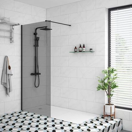 Arezzo 1900mm Grey Tinted Glass Wetroom Screen inc. Matt Black Profile + Support Arm 4 Arezzo 1900mm Grey Tinted Glass Wetroom Screen inc. Matt Black Profile + Support Arm - Image 3