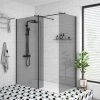 Arezzo 1900mm Grey Tinted Glass Wetroom Screen inc. Matt Black Profile + Support Arm -Shower Enclosures Shop MBTG np