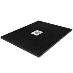 Imperia 800 x 800mm Black Slate Effect Square Shower Tray + Chrome Waste