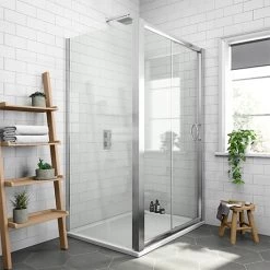 Newark 1200 x 760mm Sliding Door Shower Enclosure + Pearlstone Tray