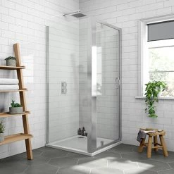 Newark 800 x 800mm Pivot Door Shower Enclosure + Pearlstone Tray