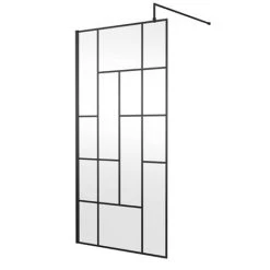 Venice 1600 x 800 Matt Black Abstract Grid Wet Room (1000mm Screen + Tray) -Shower Enclosures Shop VAMBG05 d1 460