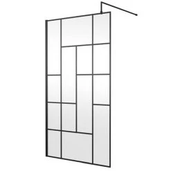 Venice 1700 x 800 Matt Black Abstract Grid Wet Room (1100mm Screen + Tray) -Shower Enclosures Shop VAMBG06 detail1 460