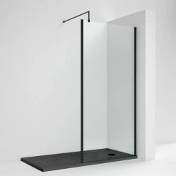 Venice Matt Black Outer Framed 8mm Wetroom Screen with Support Arm (1950mm High) - Various Sizes -Shower Enclosures Shop VEN7OFWS ll 460