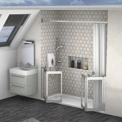 Milton Silver Front Access Half Height Twin Bi-Fold In Line Shower Doors