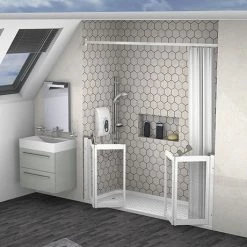 Milton White Front Access Half Height Twin Bi-Fold In Line Shower Doors