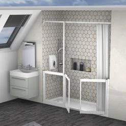 Milton White LH Front Access Half Height Bi-Parting Doors Hinged from Wall & Fixed Panel