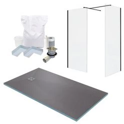Arezzo 1600 x 900 Wet Room Enclosure Pack - Matt Black